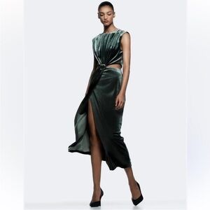 Emerald Velvet Cut Out Dress with buckle embellishment